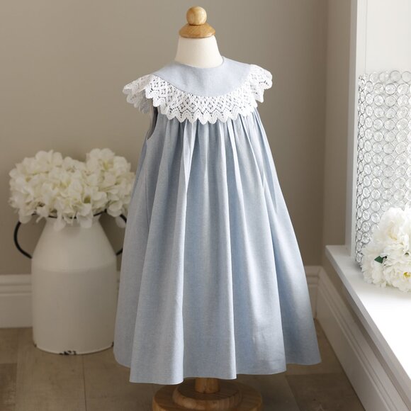 Bailey Boys Baby / Toddler Girls Blue Doeskin Float Dress with Eyelet Collar main image 1